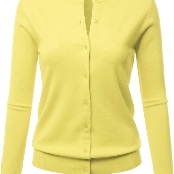 Women's Knit Cardigan Crew Neck Long Sleeve Button Sweater Fall Winter